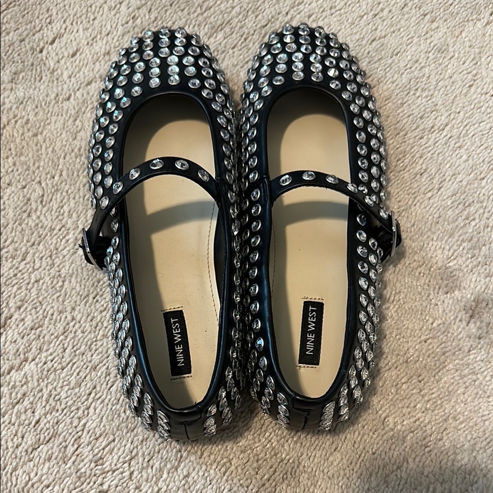 Nine West Black Mary Jane Flats with Silver Accents
